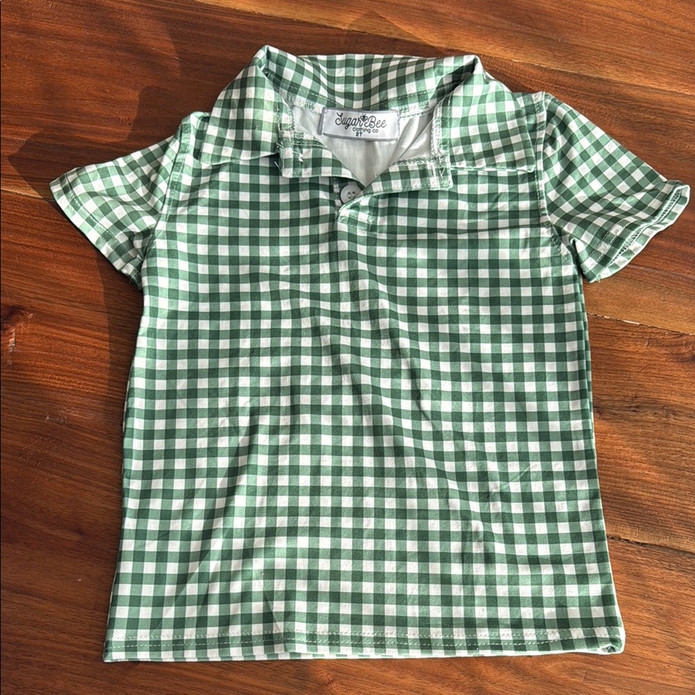 Sugar Bee Green and White Gingham Polo Shirt